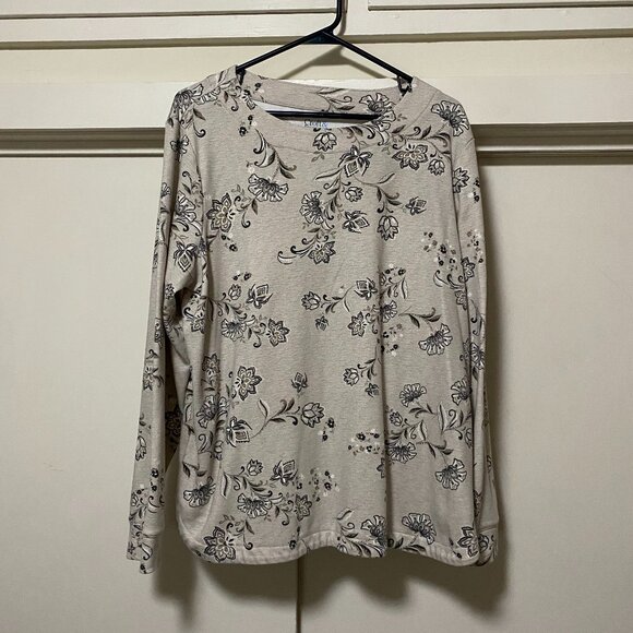 Croft & Barrow long sleeve beige tunic w/flowers, size XXL - Picture 1 of 8